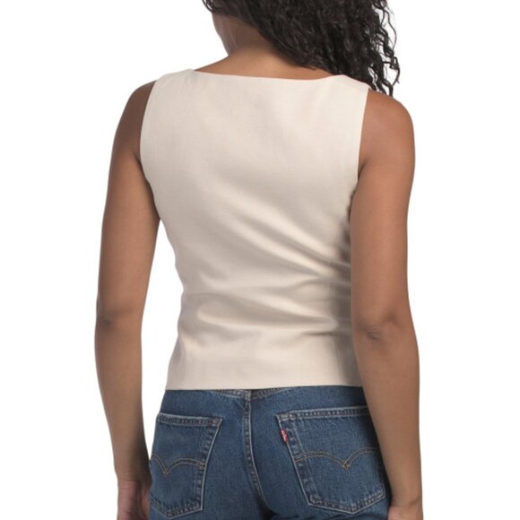 Toccin Georgia Cotton-Blend Button Down Vest Top in Bone - Picture 2 of 4